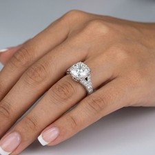 Engagement Ring Vintage 14K White Gold 3.06 CT Cushion Lab-Grown Diamond H VS1 picture