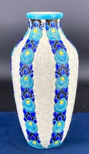 Charles Catteau Boch Brother Keramis Crackled Belgian Art Deco Vase 1920s picture