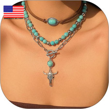 Layered Western Necklaces for Women Boho Multilevel Turquoise Necklaces Vintage picture