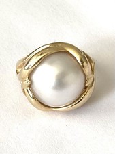 14K Yellow Gold 14mm Mabe Pearl Ring - Sz 7 - 6.64 gms - Vintage picture