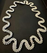 Vintage 1950s Double-Row Clear Rhinestone Serpentine Wave Collar Necklace picture