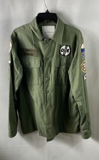 Deus Ex Machina Men's Monty Over Shirt Jacket Olive Green Patched Utility Cotton picture