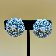Vintage Signed Original by Robert Baroque Pearl Rhinestone Clip On Earrings picture