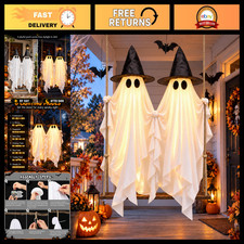 Halloween Swinging Ghosts Outdoor Decor - 2 Hanging Lighted Displays, 8 Modes, B picture