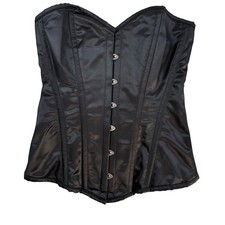 NEW Lavish Daisy Corset Black Satin Boned Strapless Hook Lace Medium Adjustable picture