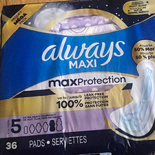 Always Maxi Size 5 Overnight Sanitary Napkins With Wings, 36 Count White picture