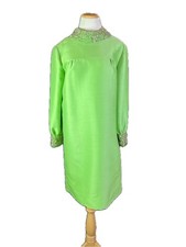 Vintage 1960s or 1970s Green Dress Beaded Collar Cuffs *Flaws picture