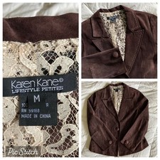 Karen Kane 100% Leather Suede Jacket Womens PM Dark Brown Western Boho Coquette picture