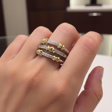 David Yurman Two-Tone Cable Stack Ring in Silver and Gold picture