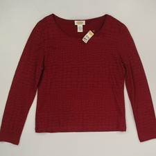 Talbots Women's Animal Print T-shirt Size Medium Red Long Sleeve Stretch NOS VTG picture
