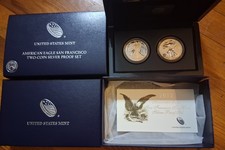 2012-S 75th Anniversary San Francisco Mint Silver Eagle 2-Coin Set (Box & CoA) picture