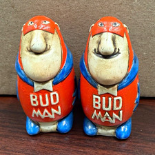 Vintage 1975 Budweiser Bud Man Salt Pepper Shakers Ceramarte Brazil w/Stoppers picture