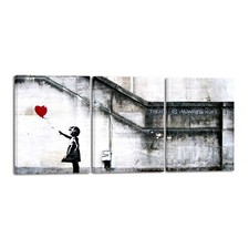 3 Piece Banksy Grafitti Girl with Red Balloon Modern Stretched Canvas Wall Art picture