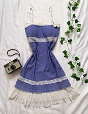 Y2K Vintage Blue & White Striped Cami Dress with Lace Trim / 90s Summer picture