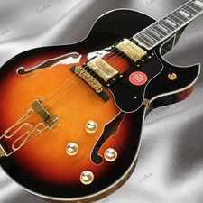 Semi-Hollow Electric Guitar Round Fret Gold HW Sunburst HH Pickups Bone Nut picture
