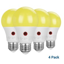 A19 Dusk to Dawn LED Outdoor Light Bulb, Yellow Bug Light Bulbs, 2000K Amber picture