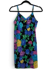 Vintage 80s Eve Stillman Sheer Floral Slip Mini Dress Jewel Tone picture