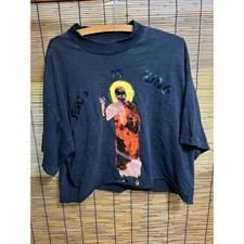 Cropped Kanye West XL Jesus Is King T-Shirt Faded Black Boxy Puff Print Cotton picture