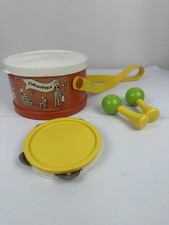 Vintage 1979 Fisher Price Marching Band Drum with Musical Instruments Set #921 picture
