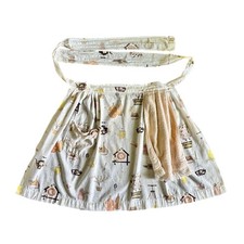 Vintage 50s Half Apron Novelty Kitchen Print Kitsch Attached Hand Towel Cotton picture