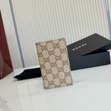 GG Essence Classic Card Case GG Canvas Beige Brown Leather New picture