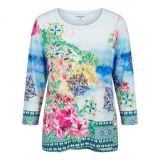 NEW Allison Daley Woman 2X Tunic Top Mediterranean Village Rhinestone Blue picture