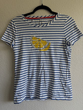 Talbots Petites Women’s SP White Blue Striped Knit Scoop Neck Sequin Lemon Tee picture