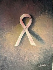 Original James Sparks Impasto Oil Painting - Signed Pink Ribbon Canvas 20x14 picture