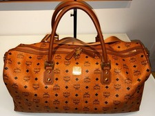 MCM AUTHENTIC COGNAC VISETOS LARGE STUD BOSTON MONOGRAM DUFFLE BAG EXCELLENT picture