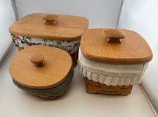 Longaberger Woven Baskets Lot of 3 With Wooden Lids and Fabric Liners picture
