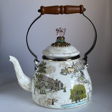MacKenzie Childs Aurora Farm 2 Qt Enamel Tea Kettle Retired Rare Preowned USED  picture