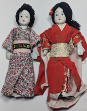 Vintage Asian Porcelain Ceramic Dolls Girl Dolls Asian Inspired 9'' Lot of 2 picture