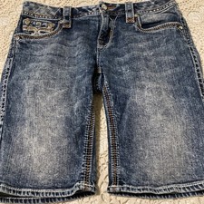 Rock Revival Nancy Easy Bermuda Jean Shorts Womens 29 BlueDenim Embellished picture