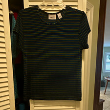 Chico's Travelers Women’s 2 S/S Knit Pullover Round Neck Striped Tee Ribbed picture