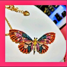 Betsey Johnson Pink Multicolor Monarch Butterfly 🦋🦋 Necklace picture