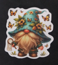 Adorable Floral Butterfly Catching Gnome Sticker 1.75
