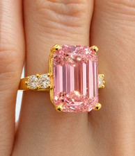 8.4 Ct Emerald Cut Natural Pink Sapphire Diamond Bridal Ring Yellow Gold Finish picture