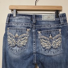 Miss Me Jeans Womens 29 Mid Rise Bootcut Butterfly Embroidered Rhinestone Y2K picture