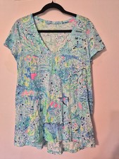 Lilly Pulitzer Etta Shirt Size L: Lilly Loves Texas short sleeve blue v-neck top picture