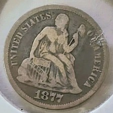 1877 P Philadelphia US SEATED LIBERTY DIME 90% SILVER 0.0723tr oz = 2.249 grams  picture