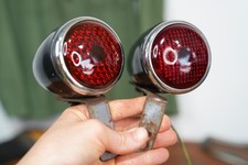 Vintage 1937 Ford Taillight Bullet Lamps Glass Lens Rat Hot Rod w/ Bracket picture