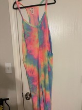 BiBi Tie Dye Jumpsuit Size L Multicolor Tank Pockets picture