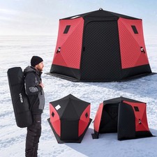 VEVOR Pop Up Ice Fishing Tent 6-8 Person 130x130x79 in Insulated Shelter 600D picture