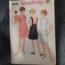 Vintage 1960s Simplicity 6841 Sewing Pattern Mod A-Line Dress Bow Back Size 12 picture