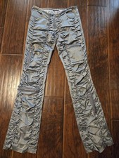  Seven7 Express Vintage Y2K Cargo Pants Silver Satin Ruched Low Rise Size 27 picture