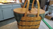 1997 Longaberger Traditions Fellowship Basket Protector Liner Wood Lid 2 Handle picture