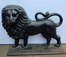 Antique Cast Iron Metal Lion Door Stop / Decor Full Mane Curled Tail picture