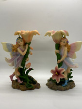 Pair of Fairy Holding Flower  Candle Holder  Figurine Statue by Long Arch 2002 picture