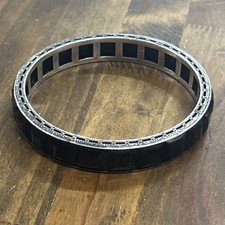 Sterling Silver Art Nouveau Engraved Art Deco Black Crystal Bangle Bracelet 48 G picture