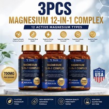 3 Bottles - Magnesium 12 in 1 Complex 700mg - Glycinate Citrate Malate Taurate picture